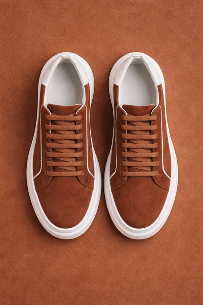 Tenis masculino casual couro nobuck sola alta - vista superior par