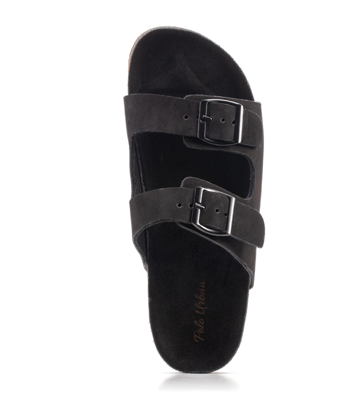 Sandalia masculina Polo Urban Zion nobuck preta - vista frontal com fivelas