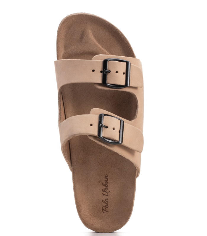Sandalia masculina Polo Urban Zion nobuck areia - detalhe das fivelas ajustaveis