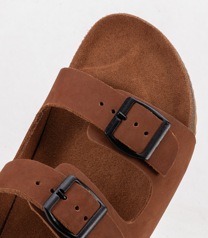 Sandalia masculina Polo Urban Zion couro nobuck havana - detalhe das tiras