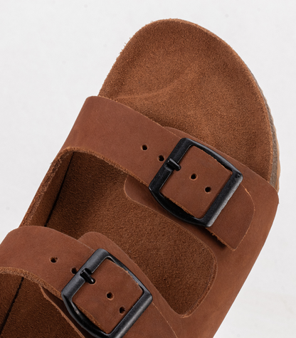 Sandalia masculina Polo Urban Zion couro nobuck havana - detalhe das tiras