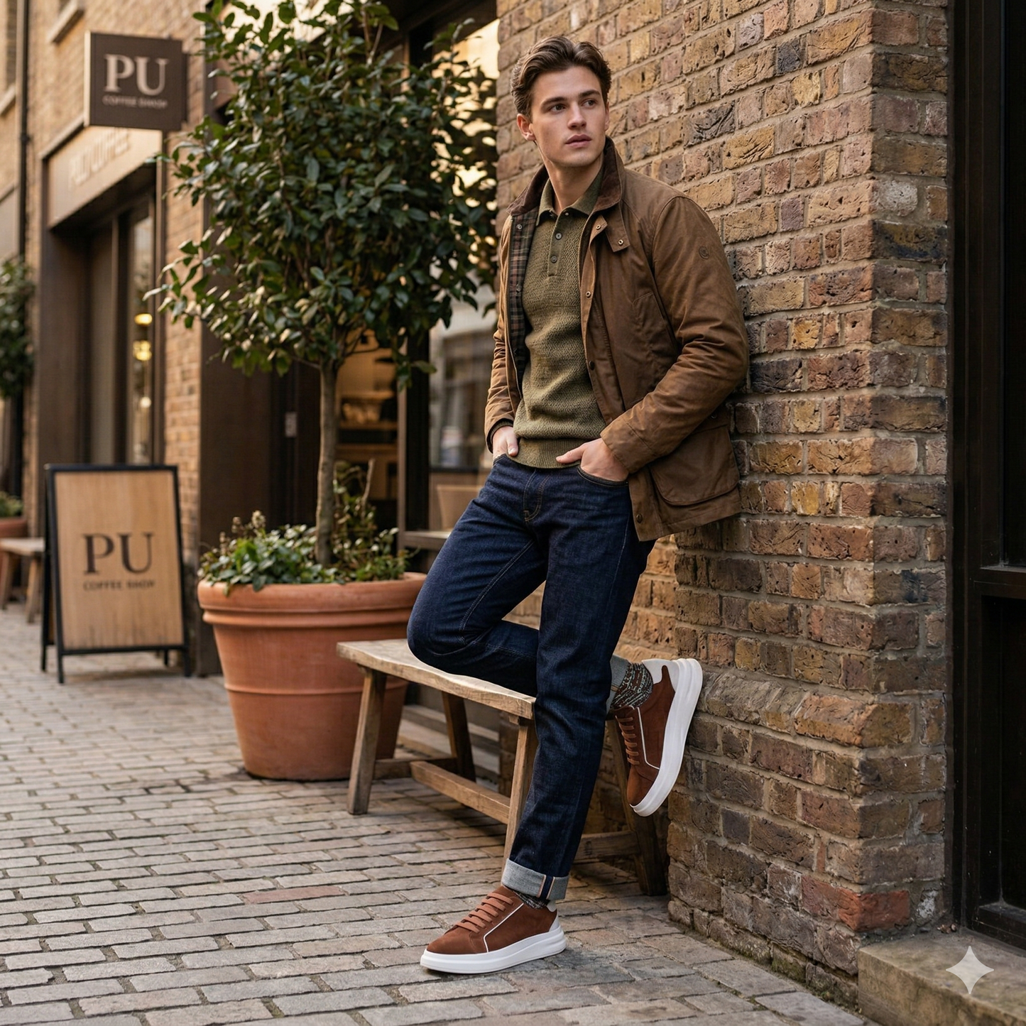 Homem usando tenis casual masculino couro nobuck Meu Pisante - look urbano