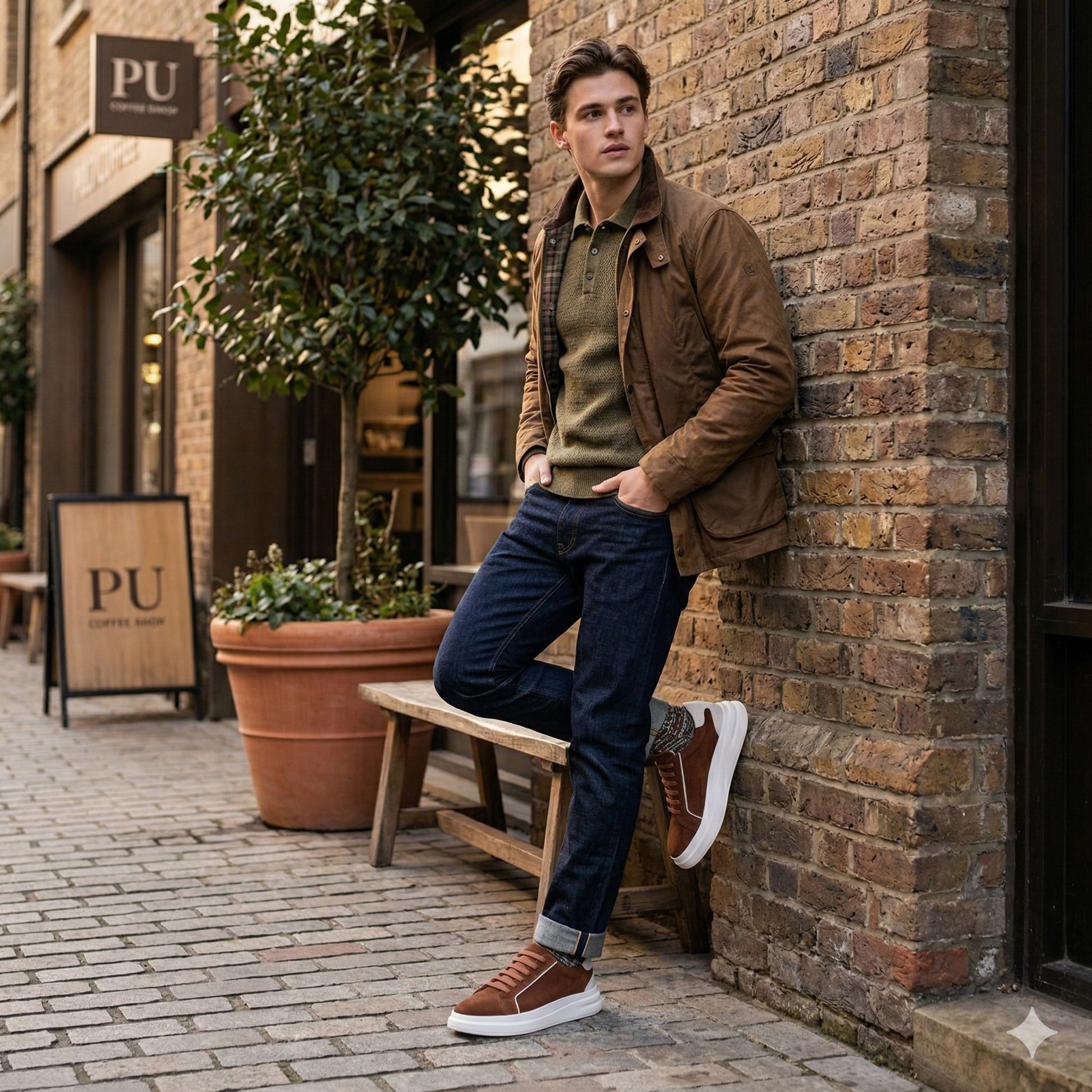 Homem usando tenis casual masculino couro nobuck Meu Pisante - look urbano
