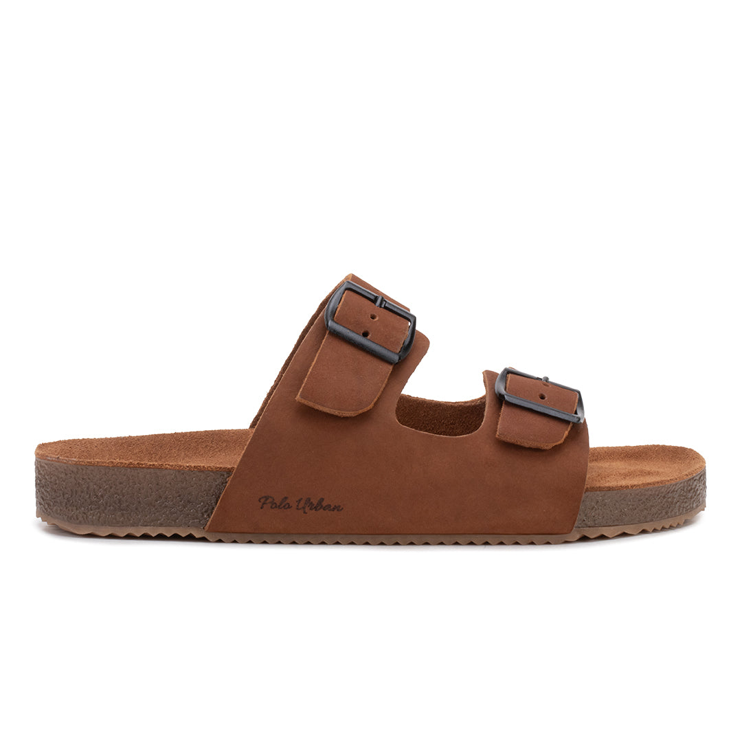 Sandalia masculina Polo Urban Zion nobuck havana - vista lateral com duas fivelas