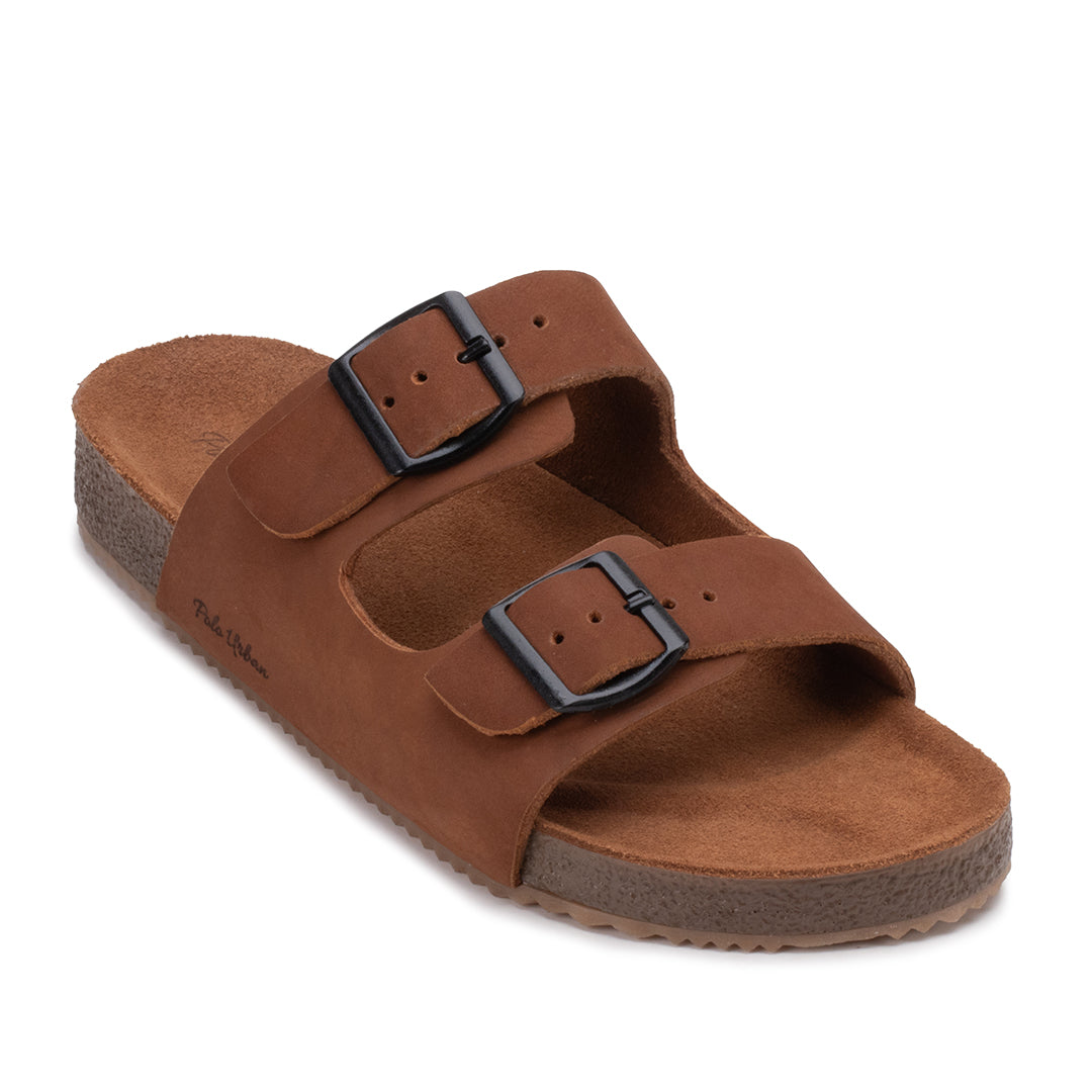 Sandalia masculina Polo Urban Zion nobuck havana - vista frontal com solado