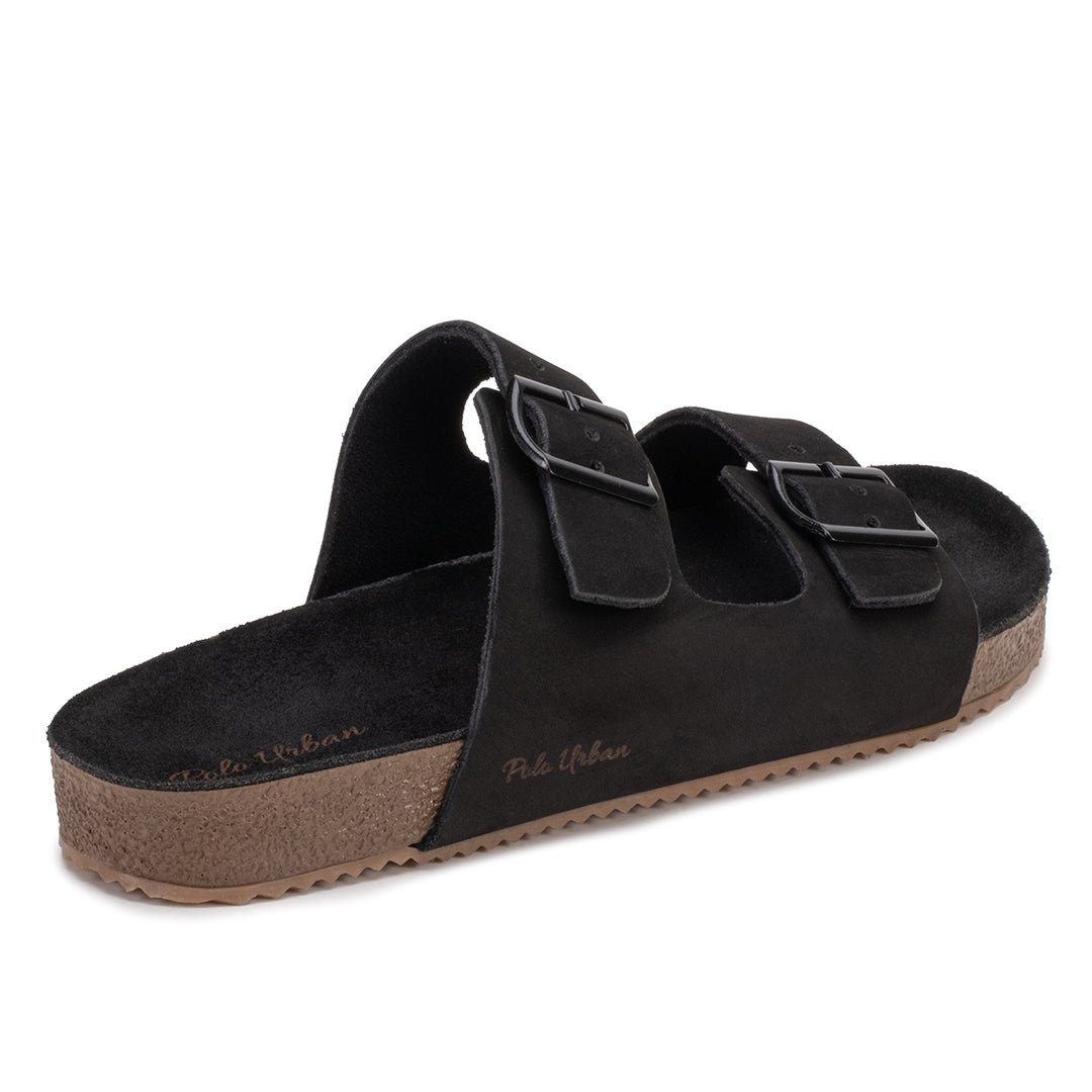 Sandalia masculina Polo Urban Zion nobuck preta - vista traseira com solado