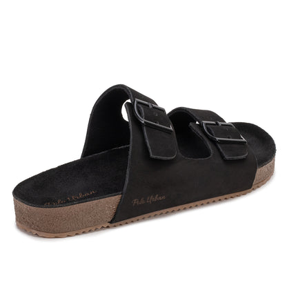 Sandalia masculina Polo Urban Zion nobuck preta - vista traseira com solado