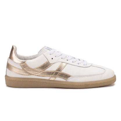 Tenis feminino Chloe casual couro premium branco dourado - vista lateral