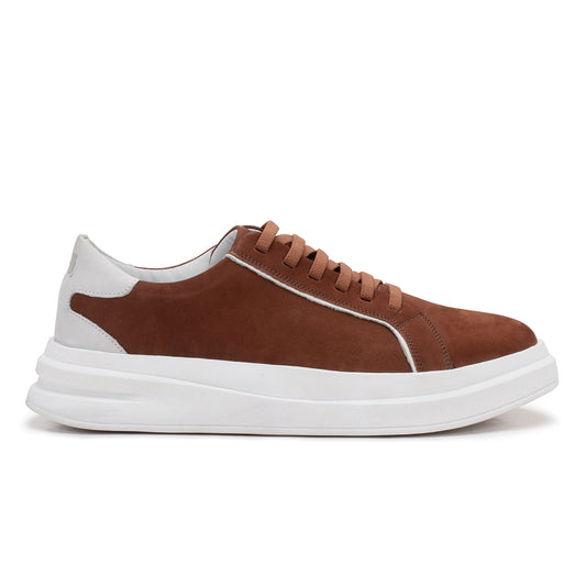 Tenis masculino casual em couro nobuck sola alta Meu Pisante - vista lateral